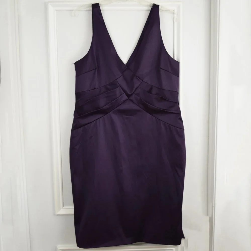 JS Collections Evening Cocktail Dress Women 16 Satin Eggplant Purple Event Prom - Picture 1 of 12